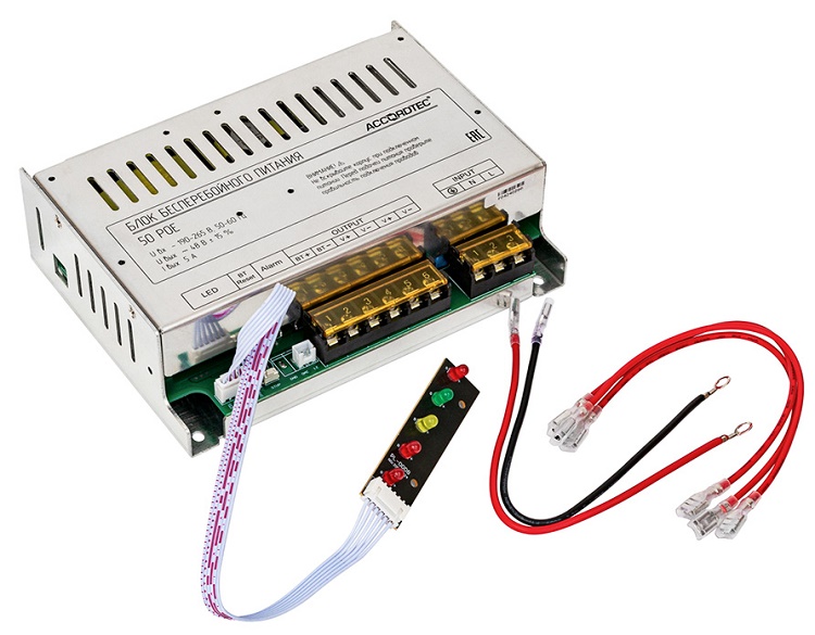 Блок бесперебойного питания, 4 шт АКБ до 12 Ач., ток заряда АКБ: 0,5 А, защита от глубокого разряда АКБ, Uвх. AC 190-265 В, Uвых. DC 48 В&nbsp;&nbsp;± 15%, 5 А (ном.) 0°C ~ +50°C. 180 х 132 х 52 мм.