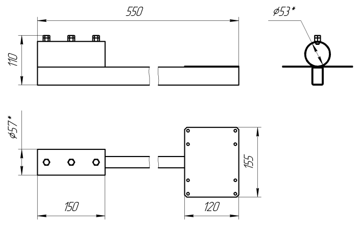 Узел крепления для двух светильников «Заря» (БМКЦ.301568.019), применяется с кронштейном «Заря-К-У»