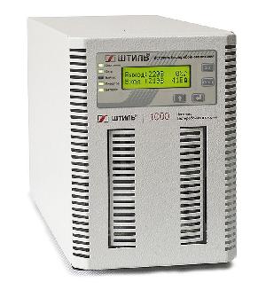 Источник бесперебойного питания напольный, on-line (с двойным преобразованием), чистая синусоида, 1000 ВA (900 Вт); U-вх.220 В; встроенные аккумуляторы, 3х12В/9Ач, U-акб.36 В, I-заряд.1 А; ЖК-дисплей; выходные разъёмы - IEC-320-C13 (3 шт.), EURO F-type с заземлением (1 шт.); холодный старт, совместим с генератором; IP20, t-раб.+5...+40°C, 220х155х355 мм