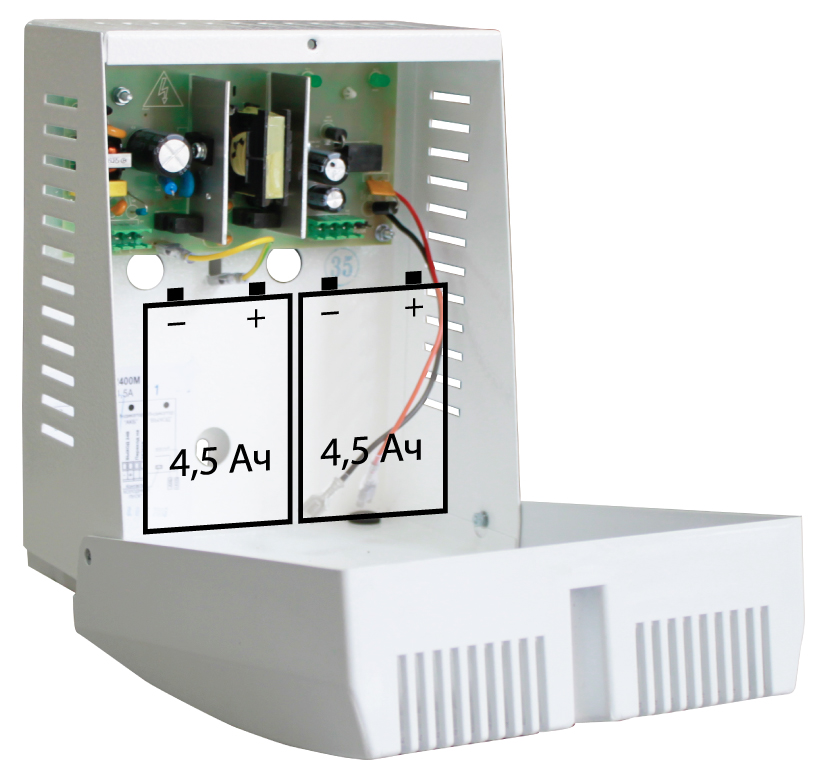 Источник бесперебойного питания 24В, 1,5А,&nbsp;&nbsp;металлопластиковый&nbsp;&nbsp;корпус под 2 АКБ 4,5Ач, защита АКБ, защита выхода от КЗ и перегрузки