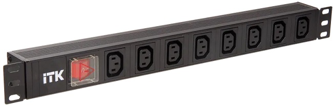 ITK PDU 8 розеток C13, с LED выкл, 1U, вх. C14, без шнура