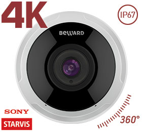 Fisheye IP камера 12 Мп, 1/1.7'' КМОП Sony Starvis, 0.01 лк (день)/0.005 лк (ночь), 4000x3000, 30 к/с, 2xWDR до 120 дБ, 4 потока H.265/Н.264, управление ePTZ