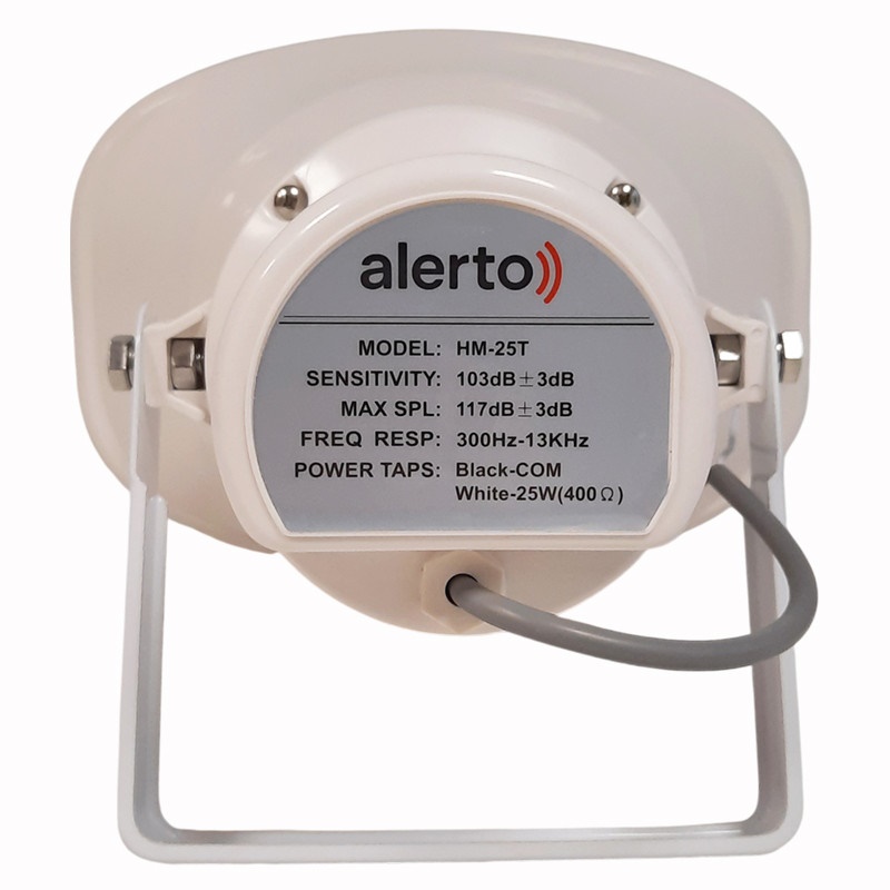 Рупорный всепогодный трансляционный громкоговоритель. Корпус повышенной прочности. 100В. Подводимая мощность 25 Вт. Материал корпуса&nbsp;&nbsp;АВС пластик. IP66. Металлический кронштейн