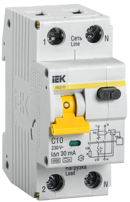 Автоматический выключатель дифференциального тока АВДТ-32 1п+N 10А 30мА C (Электронный), KARAT IEK