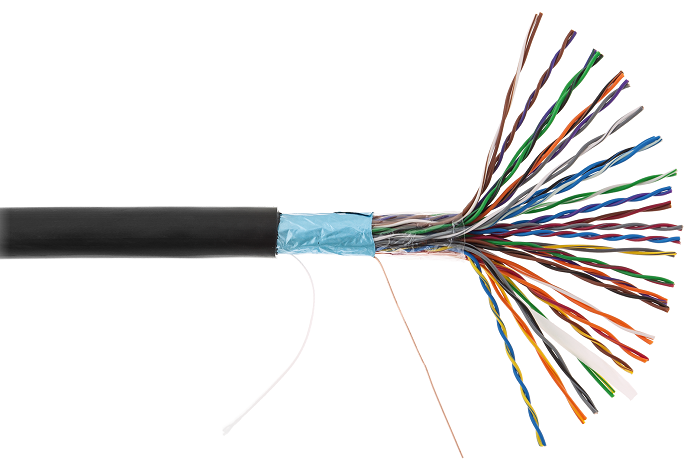 Кабель F/UTP 25 пар, Кат.5 (Класс D), 100МГц, одножильный, BC (чистая медь), внешний, PE до -40C, черный, 305м