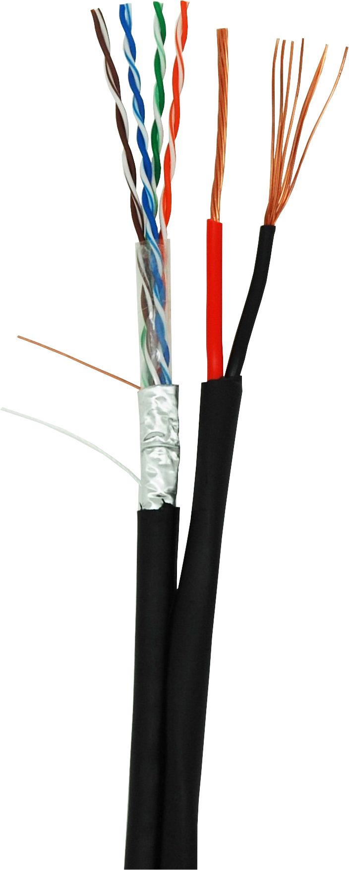 Кабель F/UTP 4 пары, Кат.5e, 100МГц, одножильный, BC, с силовым кабелем 2х1,5 мм2, внешний, PE до -40C, черный, 305м