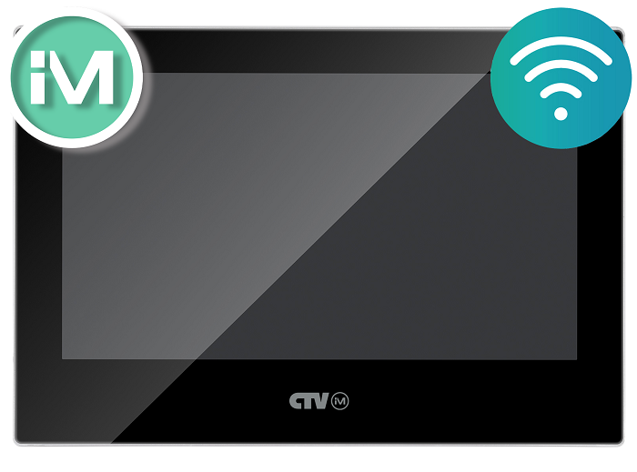 Монитор видеодомофона с технологией Touch Screen 7", 1024х600, до 2 панелей, до 1 видеокамер, SD до 32Gb, поддержка форматов AHD, TVI, CVI и CVBS с разрешением 1080p/720p/960H, встроенный модуль Wi-Fi, поддержка P2P,  моб устройств с ОС Android, iOS. ПО CTV HOME, видеоархив в "облаке", автоответчик, встроенный ист. пит.