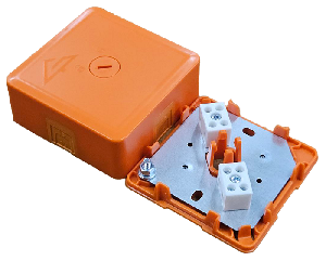 Коробка монтажная огнестойкая IP41, фарфоровый клеммник 4 контакта, до 3 мм кв., 75х75х30 мм, вводы вставки из эластичного материала, Оранжевая