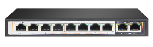 10-портовый гигабитный AI коммутатор с функцией PoE; 8*10/100Base-TX PoE port(Data/Power); 2*10/100/1000Base-TX uplink RJ45 port (Data); 1-8 port PoE(первый порт с поддержкой HiPoE_60W); Полоса пропускания 16Гбит/с; MAX 120Вт (AC100-240В 50/60Гц); Встроенный БП AC100~240В 50-60Гц 1A; -10~+55°C; 5%~90% RH; IP30