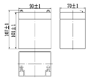 Аккумулятор 4,5 А/ч, 12В, 90х70х107 мм, вес 1,55 кг