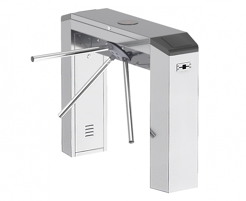 ТУМБОВЫЙ Турникет-трипод 1250х285х965. эл/мех с автоматическими планками "антипаника" Исполнение: нержавеющая сталь, Комплектация: комплект считывателей (HID, E-Marine), планки 650мм, пульт управления с кабелем, ИК-пульт, всепогодное исполнение, "сухие контакты на плате управления".