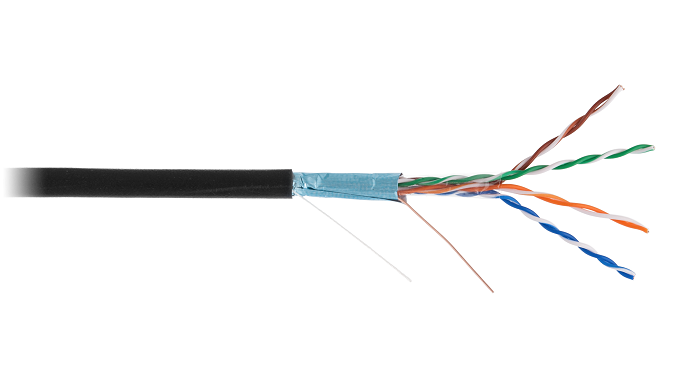 Кабель F/UTP 4 пары, Кат.5e (Класс D), 100МГц, одножильный, BC (чистая медь), внешний, PE до -40C, черный, 100м