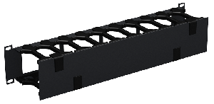 Кабельный органайзер 19", 2U, полезная глубина 100 мм, металлический, с пластиковыми пальцами, с крышкой, черный