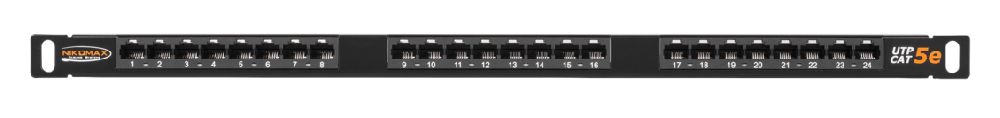 Коммутационная панель 19", 0,5U, 24 порта, Кат.5e (Класс D), 100МГц, RJ45/8P8C, 110/KRONE, T568A/B, неэкранированная, с органайзером, черная