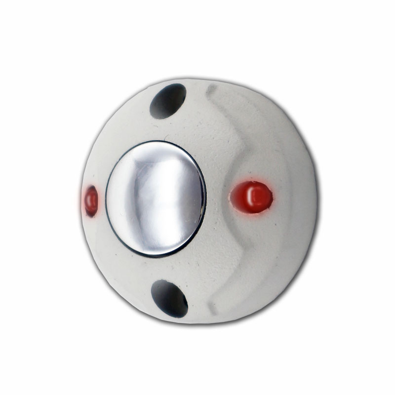 Кнопка выхода, подсветка из двух светодиодов. (НО);  0.1 А при напряжении 12 В; Скрытая или открытая проводка; Накладной металлический корпус; Цвет - белый, ø40х20 мм.