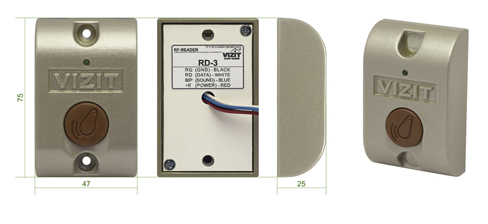 Контроллер ключей VIZIT-RF2 (RFID-125 kHz брелок EM-Marin), до 2680 ключей, питание и управление открытием замка, таймер (1 или 7 сек.), 190-240VAC. Выход 18V/0,4A для питания индивидуального домофона.