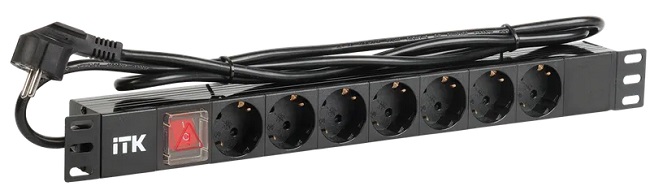 ITK PDU 7 розеток нем. ст, с LED выкл,1U, шнур 2м вилка нем