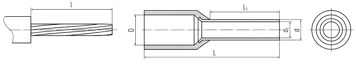 Наконечник штыревой втулочный изолированный, для опресовки проводника 1,0 мм², (100 шт/уп)