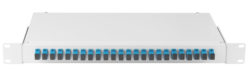 Оптический кросс 19" Essential Line, 1U, укомплектованный на 24 порта SC/UPC (24 одинарных SC/UPC адаптера), SM 9/125 OS2, стальной, серый, в комплекте: адаптеры, монтажные шнуры 1м, сплайс-кассета с крышкой, гильзы
