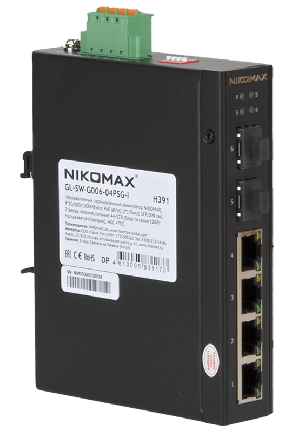 Неуправляемый промышленный коммутатор, 4*10/100/1000Мбит/с PoE (af/at), 2*1Гбит/с SFP, крепление на DIN-рейку, 2*ввода питания, питание 44-57В (блок питания 120Вт поставляется отдельно), -40С +75С.