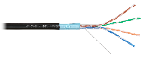 Кабель F/UTP 4 пары, Кат.5e (Класс D), тест по ISO/IEC, 100МГц, одножильный, BC (чистая медь), 24AWG (0,52мм), полиэтилен, внешний, черный, 305м