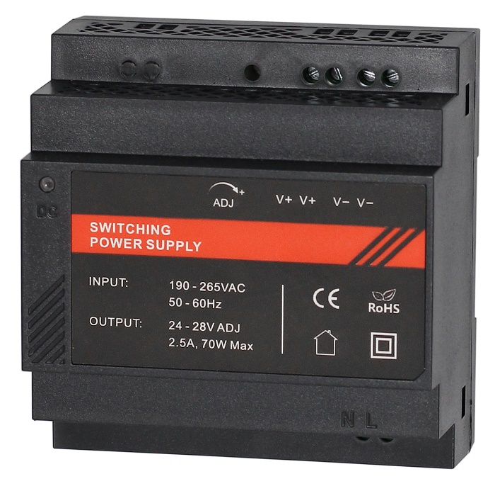 Блок питания 24 VDC/ 2,5 A, крепление на DIN-рейку, черный