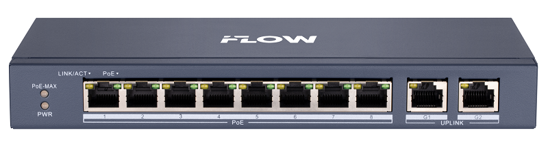 Коммутатор, L2, неуправляемый, 8 портов 10/100M RJ45 PoE, 2 uplink порта 1000М RJ45, 802.3af/at, бюджет PoE 60 Вт, поддержка режима передачи до 300м,10Мб/с, CAT6; защита от перенапряжения 6 кВ
