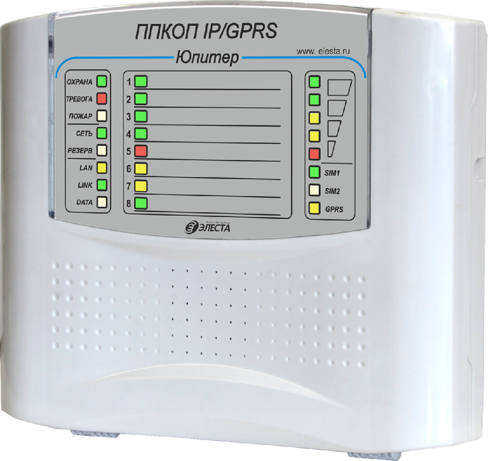 8 IP/GPRS пластик ППКОП, 8 шлейфов сигнализации, 2 SIM карты, 1 Ethernet, USB, вход ТМ