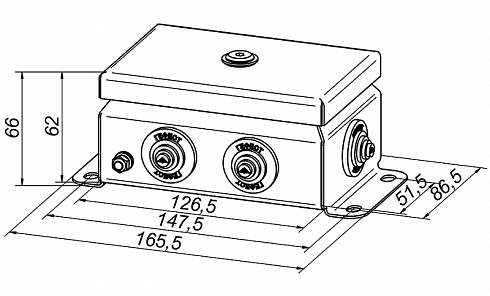 Коробка монтажная огнестойкая IP55, 6 вводов,  фарфоровый клеммник 12 контакта, до - 3 мм кв., 86х126х62 мм, Сталь оцинкованная 1,2 мм с полимерным покрытием (белый)