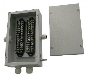 Коробка распределительная, Взрывозащищенное исполнение, 30 цепей, IP-55, гермоввод 2 шт(PG9)/ 2 шт (PG11), сталь, 195х240х88 мм, -50...+80 °С, с кнопкой вскрытия