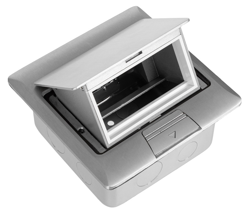 Лючок напольный, 4 модуля, выдвижной, алюминий, в бетон, серебрянный