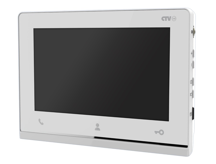 CTV-iM Hello 7 W (белый) - Монитор видеодомофона, 7", 1024х600, до 2 панелей, до 2 видеокамер, SD до 32Gb, стеклянная сенсорная панель управления "Easy Buttons", поддержка форматов AHD, TVI, CVI и CVBS с разрешением 1080p/720p/960H, автоответчик,  режим ожидания с индикацией времени, встроенный источник питания Монитор видеодомофона, 7", 1024х600, до 2 панелей, до 2 видеокамер, SD до 32Gb, стеклянная сенсорная панель управления "Easy Buttons", поддержка форматов AHD, TVI, CVI и CVBS с разрешением 1080p/720p/960H, автоответчик,  режим ожидания с индикацией времени, встроенный источник питания