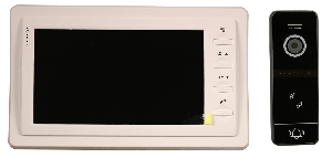 Комплект домофона, монитор 7" белый и панель вызова 1080P с контроллером.<br />
Монитор: 7" белый. Hands-Free монитор домофона. 1080P/720P/960H/CVBS,  TFT-дисплей, разрешение 1024х600, акриловая панель , кнопочное управление. Поддержка до 4 мониторов в параллель + 2вызывных  панели + 2камеры. Питание АС110-220В/DC 12-300мА. Рабочая температура от  -10  до +60 . Габариты: 220х135 мм.<br />
Вызывная панель: (чёрная), AHD 2Mpx, 1080P/720P/CVBS (переключение), на одного абонента. С встроенным контроллером и считывателем карт Mifare. Угол обзора по горизонтали — 120°(±3%). Встроенная светодиодная ИК-подсветка (6 ИК диодов, ИК фильтр) дальностью - до 1 м. Напряжение питания - 12 В (блок питания в комплекте). Ток потребления (max.) - 170мА. Схема подключения - 4-х проводная линия. Реле замка (перекидное НО/НЗ) коммутирует ток до 1А, 24В DC. Габариты - 134 х 48 х 19 мм (козырька нет, уголок есть). Диапазон рабочих температур - -40oС... +50oС.