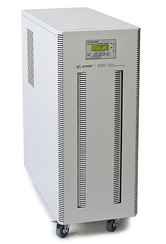 Источник бесперебойного питания напольный, on-line (с двойным преобразованием), чистая синусоида, 6000 ВA (5400 Вт); U-вх.220 В; U-акб.192 В, I-заряд.1…4 А, 16 батарей 12 В 9 А·ч; ЖК-дисплей; клеммное подключение (L, N, PE); холодный старт, совместим с генератором; IP20, t-раб.+5...+40°C, 660х250х572 мм