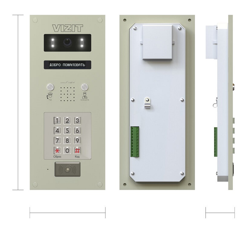 Блок вызова для совместной работы с БУД-430х, -482х,-485х. Врезной монтаж. Встроенная телекамера (CVBS,объектив PINHOLE 100°), функция "День-ночь", подсветка белого свечения для телекамеры обеспечивает цветное изображение при низкой освещённости. Встроенный считыватель ключей VIZIT-RF3., VIZIT-RF7. OLED дисплей , кнопки "Консьерж" и 112.