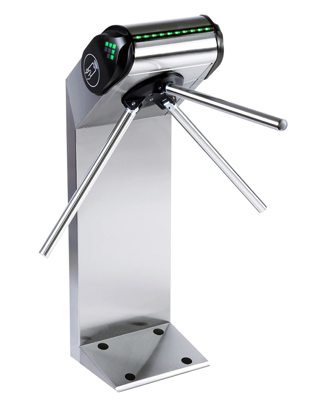 Электронная проходная с автоматическими преграждающими планками Антипаника для карт формата EMM/HID, карт MIFARE стандарта ISO 14443 с опцией защиты от копирования, смартфонов и банковских карт с NFC,&nbsp;&nbsp;Стойка турникета cо встроенными контроллером турникета и двумя считывателями; пульт управления с кабелем; преграждающие планки.