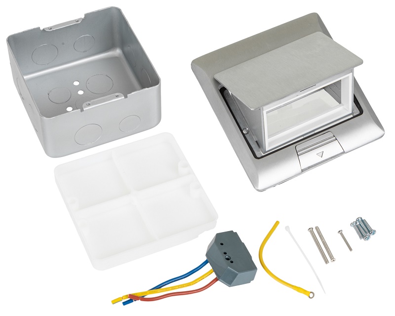 Лючок напольный, 4 модуля, выдвижной, алюминий, в бетон, серебрянный