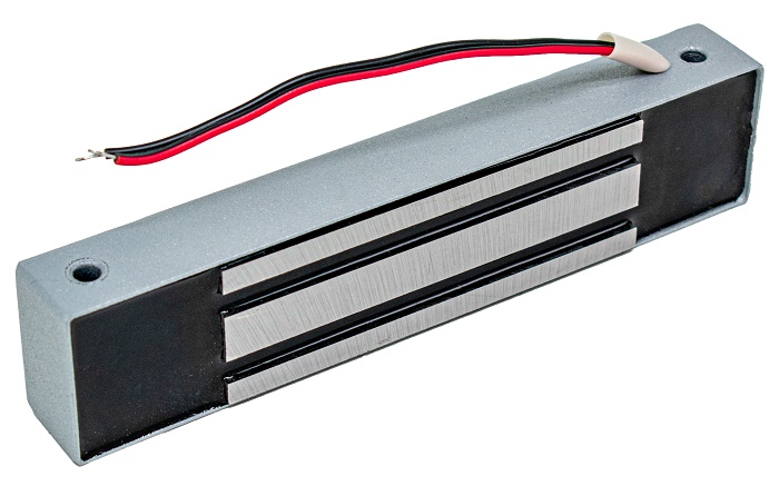 Электромагнитный влагозащищенный замок IP67, 12V DC, не более 0,4 A, усилие 200 кг, 180x40x25 мм.  800 г., планка в комплекте. Темп.диапазон -40°С…+40°С, Цвет серебряный металлик.