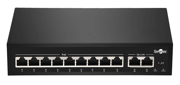Неуправляемый коммутатор, 9 RJ-45 POE портов (10/100 Мбит/с), 2 RJ-45 Uplink порта (10/100 Мбит/с), бюджет на порт до 30 Вт, общий бюджет до 120Вт.