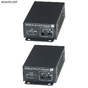Комплект для передачи (удлинитель) HDMI сигнала с ИК повторителем по одному кабелю витой пары. Поддержка версии 1.4a HDMI и HDCP. Расстояние передачи до 60 м (1080p, CAT5e/6), до 70 м (1080p, CAT6a). Передача ИК сигнала может осуществляться в прямом или обратном направлении. 