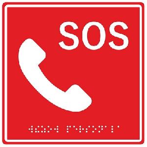 Табличка тактильная с пиктограммой "SOS Трубка" (150x150мм) красный фон