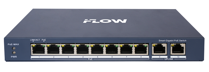 Коммутатор L2, Смарт-управляемый, 8 гигабитных портов RJ45 PoE, 2 uplink порта 1000М RJ45, 802.3af/at, бюджет PoE 110 Вт, облачное управление, VLAN, STP/RSTP loop prefention, PoE watchdog, поддержка режима передачи до 300м,10Мб/с, CAT6; защита от перенапряжения 6 кВ; настольный/настенный монтаж