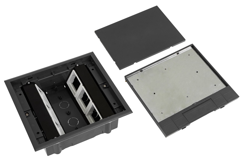 Лючок напольный, 12 (2x6) модулей, вертикальный, пластиковая крышка, серый