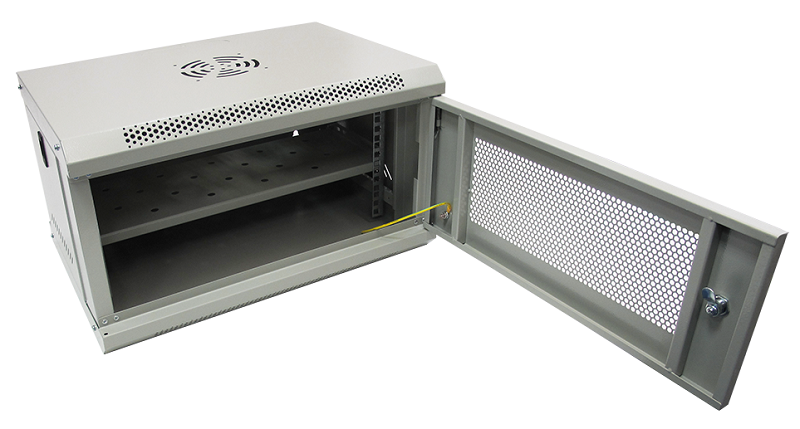 Настенный шкаф 19, 6U, Тип двери: Металлическая перфорированная, Высота: 300 мм, Глубина: 400 мм, Ширина: 530 мм, Статическая нагрузка: 90 (стена), 300 (опоры) кг, Цвет: Серый, IP20, Климатическое исполнение: УЗ, 1 полка в комплекте