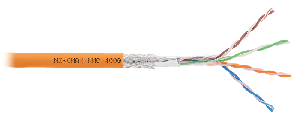 Кабель SF/UTP 4 пары, Кат.5e (Класс D), тест по ISO/IEC, 100МГц, одножильный, BC (чистая медь), 24AWG (0,51мм), полимерный материал нг(А)-HF, внутренний, оранжевый, 305м