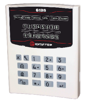 Устройство взятия-снятия (клавиатура), индикация состояния 16 шлейфов, эмуляция TM, RS-485 (до 32 устройств к одному прибору)