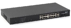 Коммутатор неуправляемый PoE Plus, мощность 300Вт, порты:16-Ethernet, 2-Uplink, 2-SFP