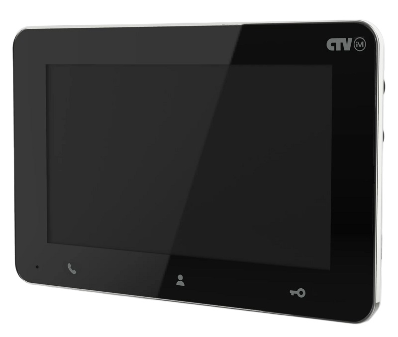 Монитор видеодомофона CVBS черный, 7", 1024х600, до 2 панелей, до 2 видеокамер, SD до 32Gb, стеклянная сенсорная панель управления "Easy Buttons", автоответчик, режим ожидания с индикацией времени, встроенный источник питания
