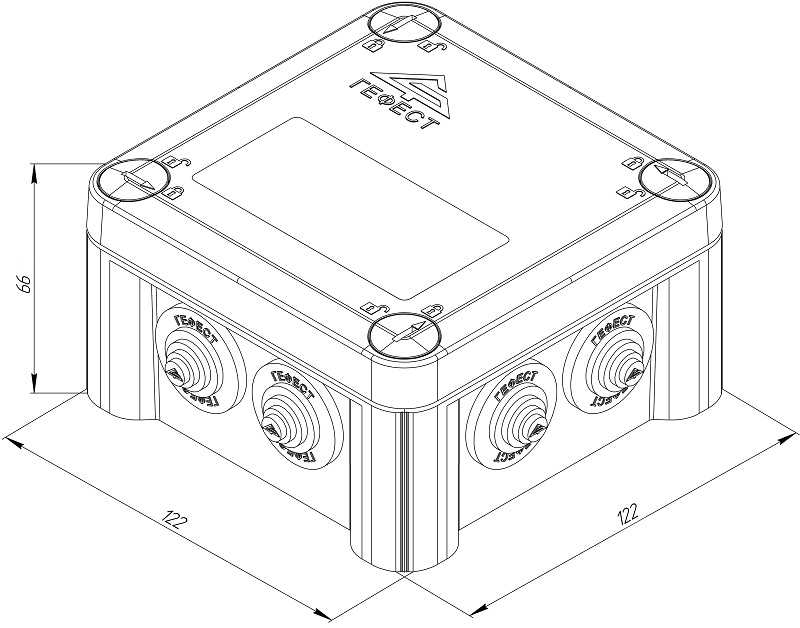Коробка монтажная общепромышленные, из АБС пластика, 122х122х66, IP66