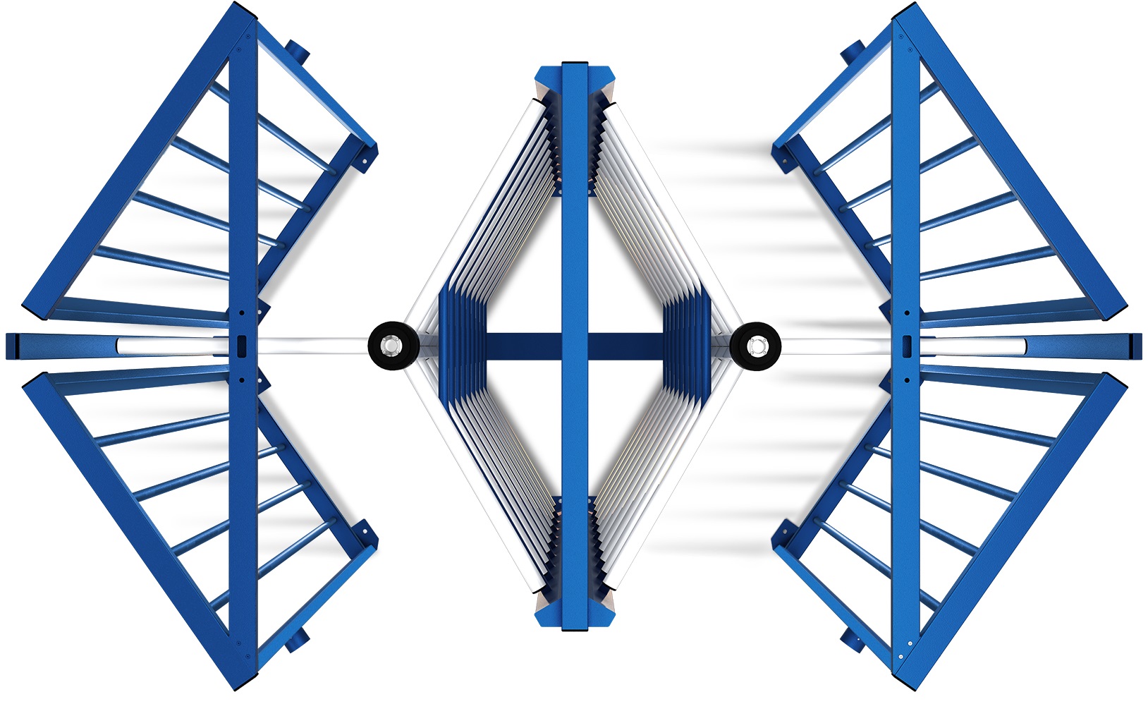 Сдвоенный полноростовый турникет с механическим приводом. Для эксплуатации внутри помещений и на открытом воздухе. Исполнение: корпус оцинкованная сталь, синий цвет; ротор, планки оцинкованная сталь, 